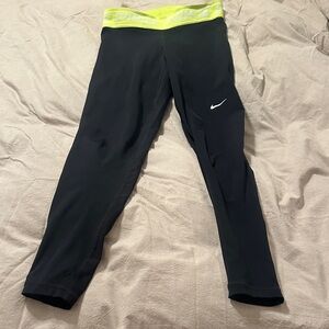 Nike Black Leggings with Bright Green Waistband